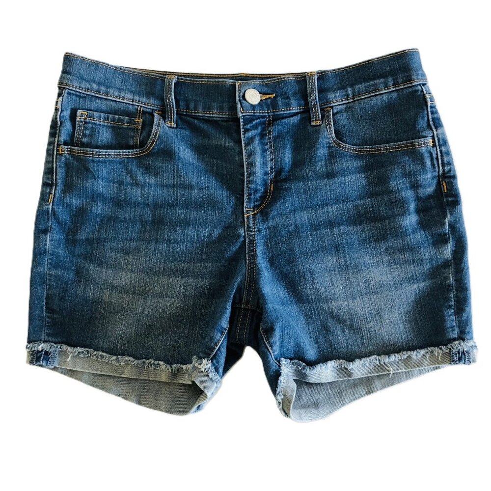 Old Navy Shorts Waist 30 Mid Rise Distressed Frayed Raw Hem Rolled Cuff Blue